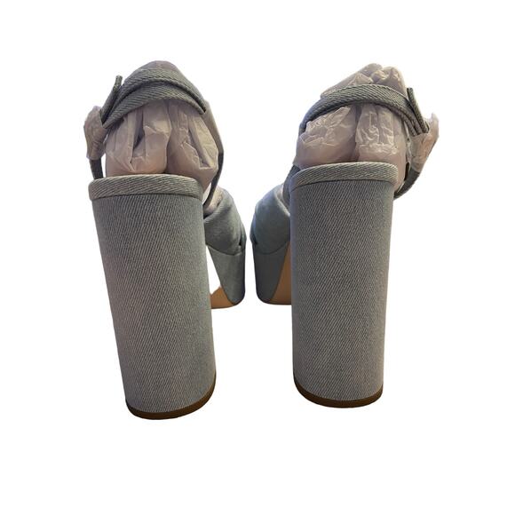 Loeffler Randall Roz-Den Knotted Platform Sandals Block Heel Light Denim 8.5B - Picture 10 of 15